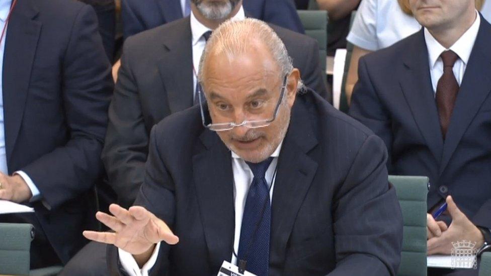 Philip Green giving evidence to a select committee