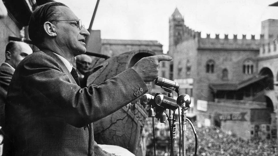 Italian Prime Minister Alcide De Gasperi in Bologna, 1951