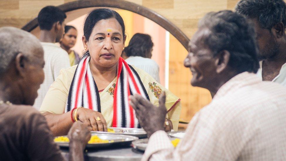 CR Saraswathi, spokeswoman for Ms Jayalalithaa's All India Anna Dravida Munnetra Kazhagam (AIADMK) party at lunch