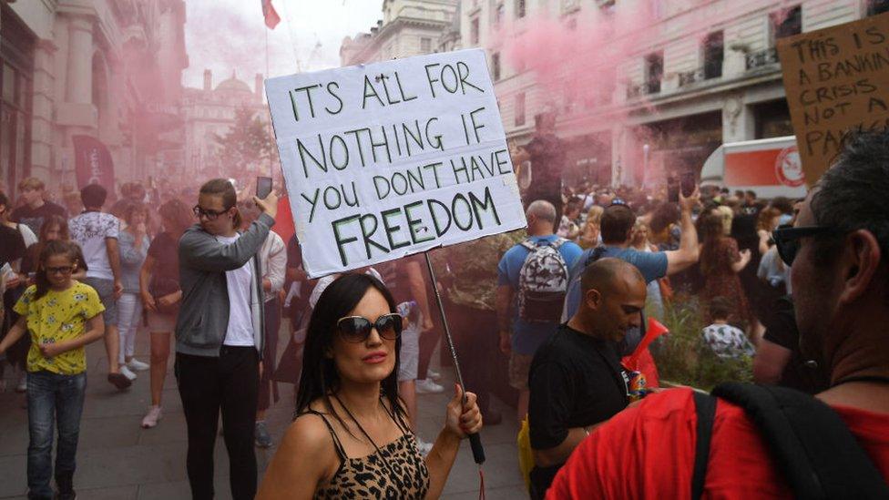 Anti-Vaccine and anti-lockdown protestors march through central London