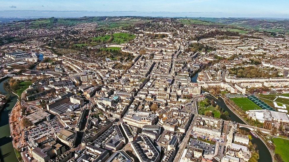 Aerial shot of Bath city centre