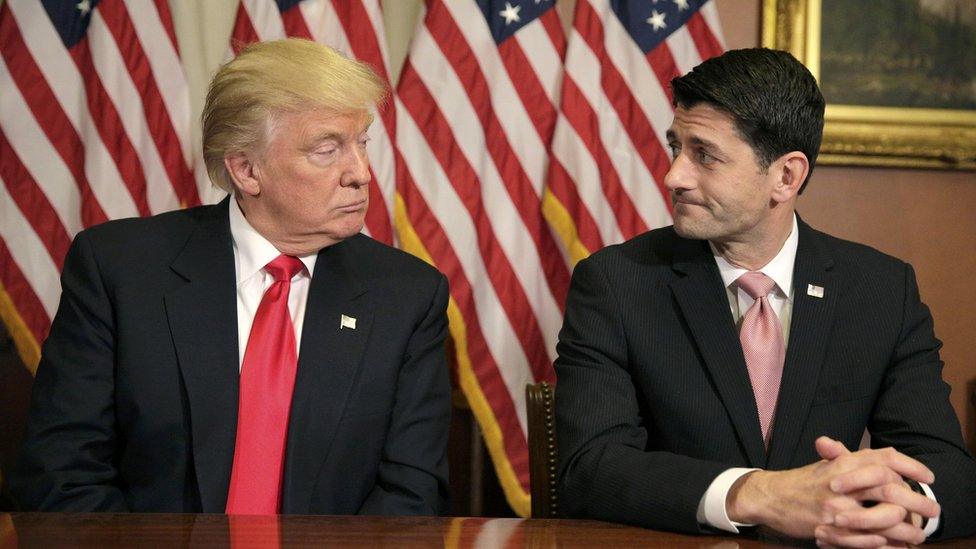 US President-elect Donald Trump (L) meets with Speaker of the House Paul Ryan