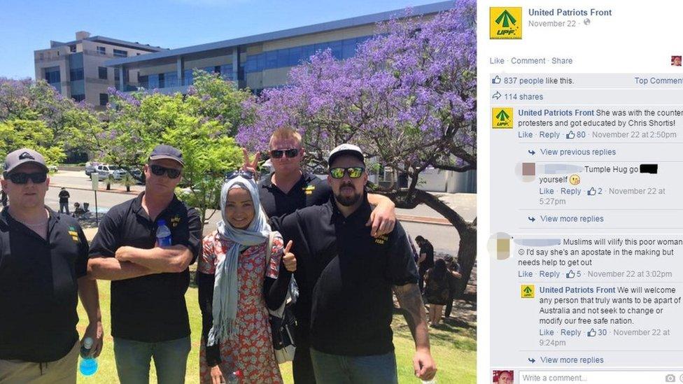 A screen shot from the United Patriots Front Facebook page says they "educated" Rahila Haidary