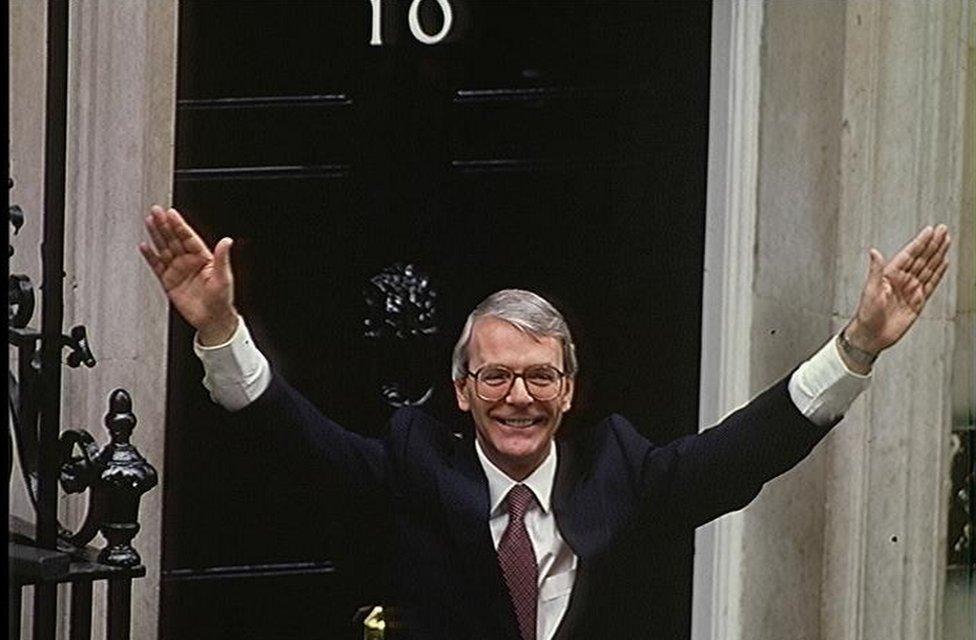 John Major returns to 10 Downing Street after winning the 1992 election