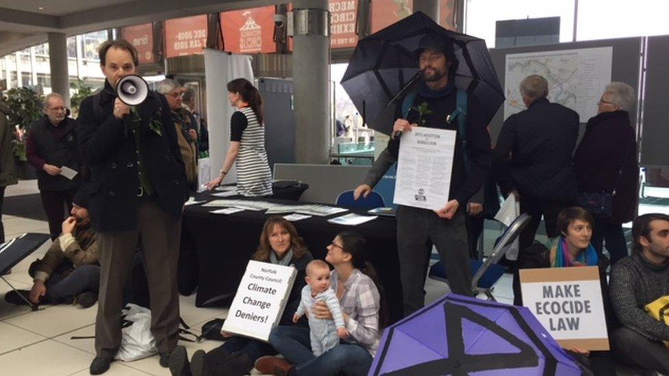 Protesters at The Forum in Norwich