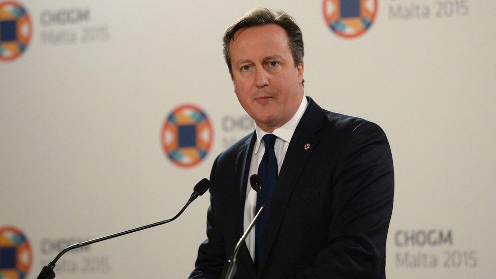 David Cameron on podium in Chogm meeting in Malta