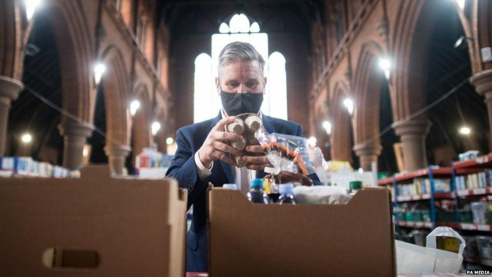 Labour leader Sir Keir Starmer at a food bank in south London