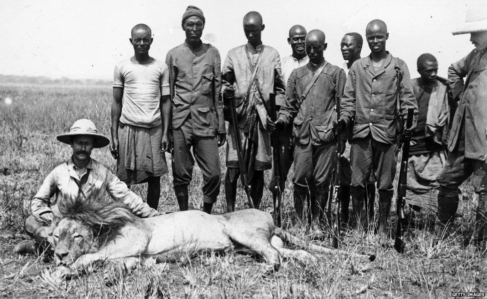 Lion hunters circa 1890