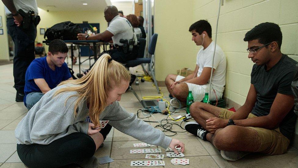 Florida residents bunk at a shelter in Daytona Beach