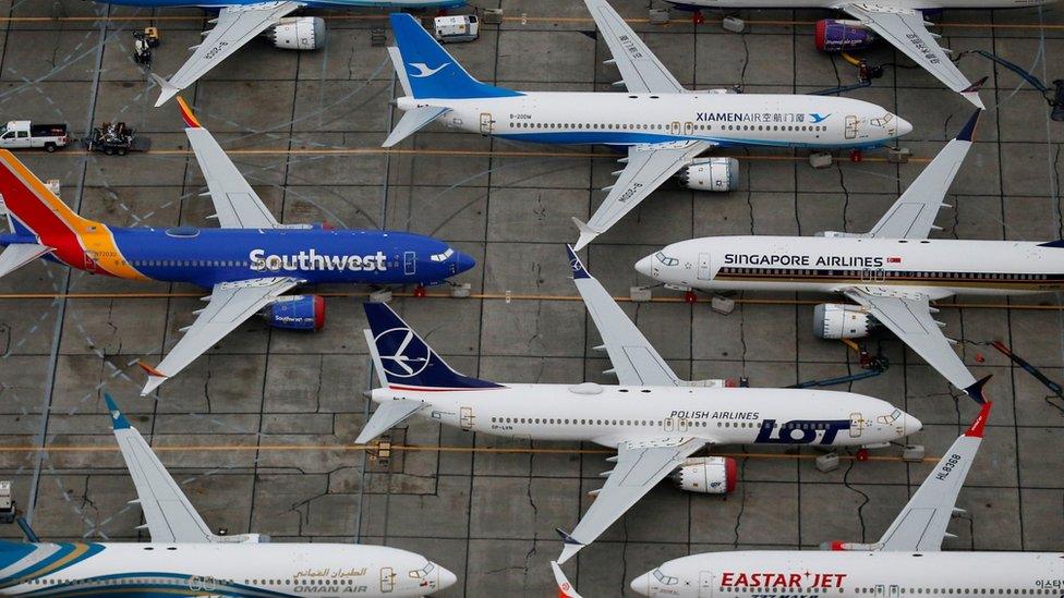 Grounded Boeing 737 MAX aircraft are seen parked at Boeing facilities at Grant County International Airport in Moses Lake, Washington, U.S. November 17, 2020.