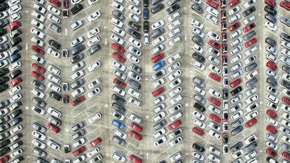 Aerial view of parked cars