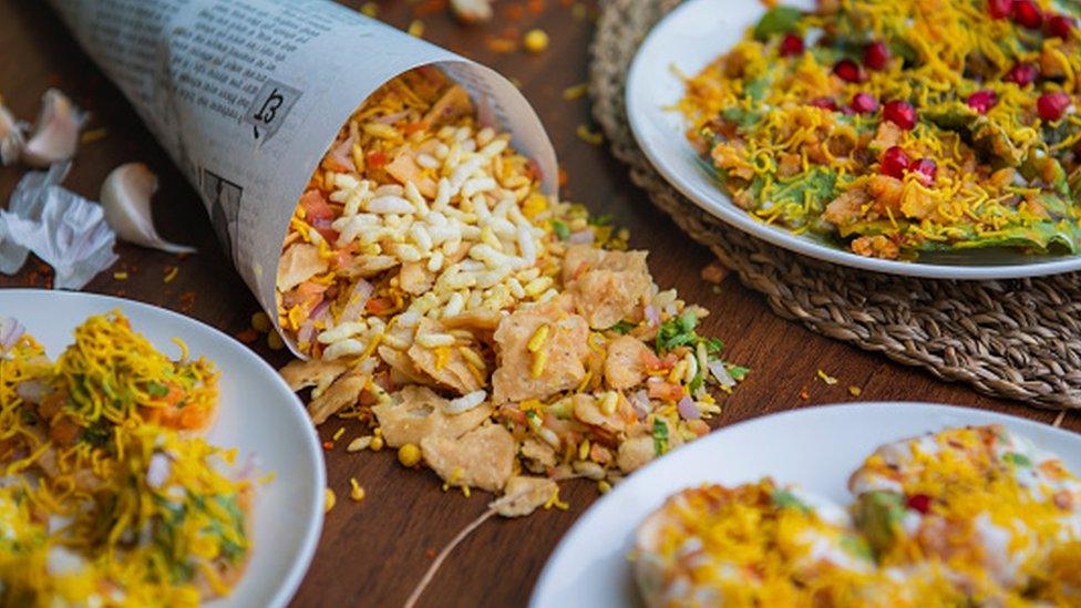 bhel poori, a crispy rice snack