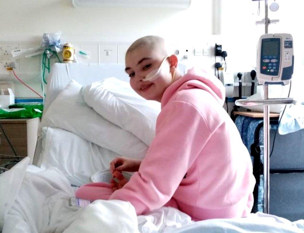 Abbe in hospital during her cancer treatment