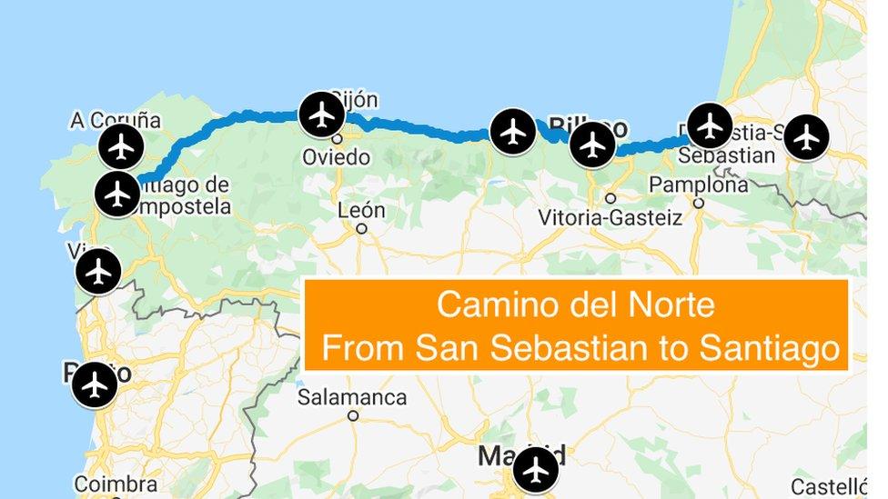 A map of Camino Del Norte