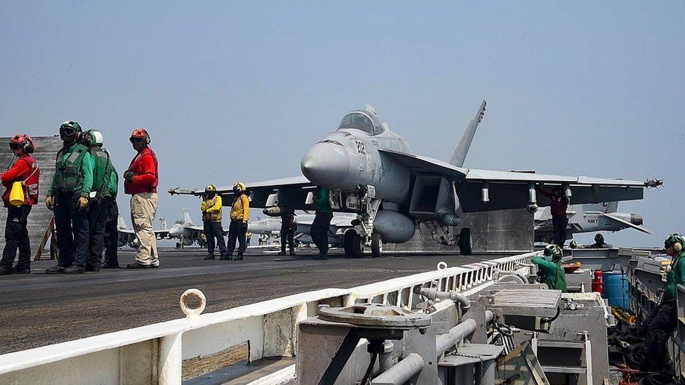 An F/A-18E Super Hornet assigned to the Sidewinders of Strike Fighter Squadron (VFA) 86 prepares to launch from the aircraft carrier USS Dwight D. Eisenhower