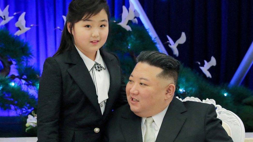 North Korean leader Kim Jong Un talks with his daughter Kim Ju Ae at a banquet to celebrate the 75th anniversary of the Korean People's Army the following day, in Pyongyang, North Korea February 7, 2023