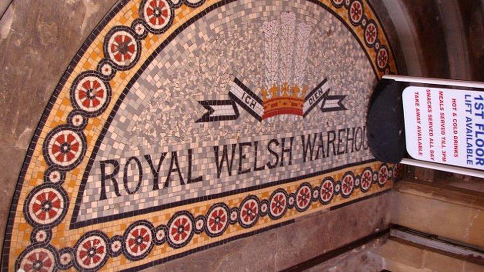 The Royal Welsh Warehouse has detail commemorating Queen Victoria and Pryce-Jones' success at exhibitions