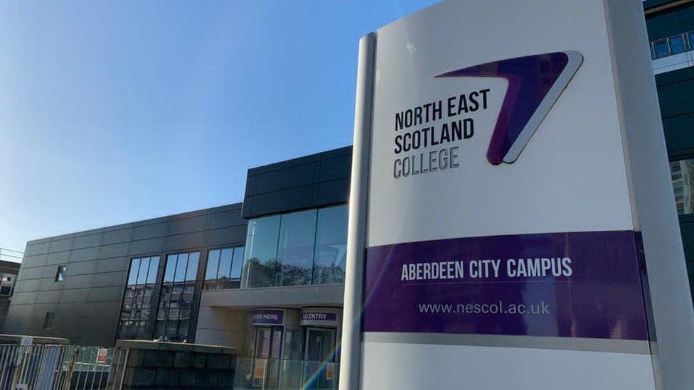 the entrance sign to North East Scotland College in Aberdeen