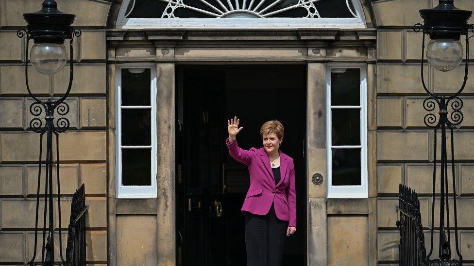 Nicola Stugeon infront of Bute House