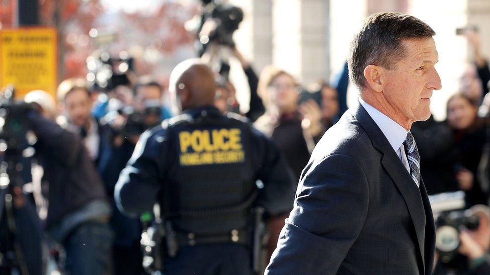 Michael Flynn, former national security advisor to President Donald Trump, arrives for his plea hearing at the Prettyman Federal Courthouse