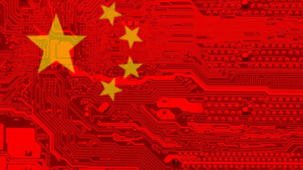 Chinese flag superimposed on circuit board