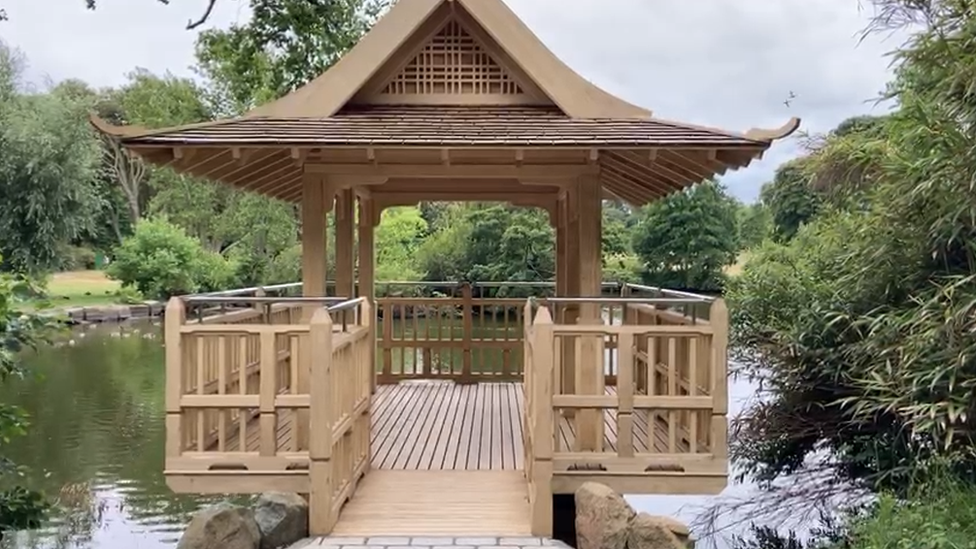 Japanese fishing pavilion in Saumarez Park, Guernsey