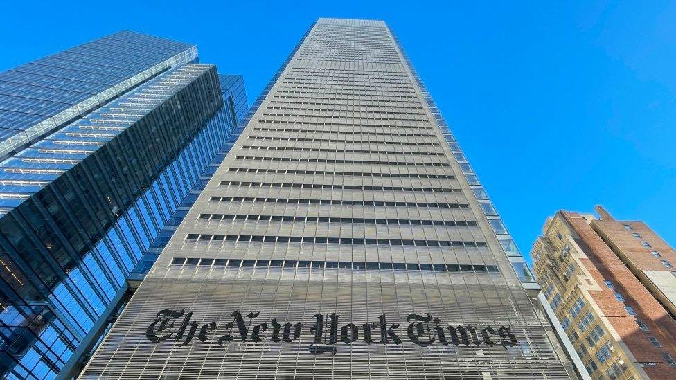 The New York Times Building is seen in New York City on February 4, 2021