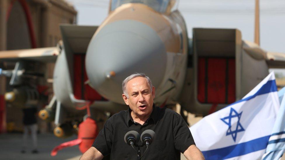 Israeli Prime Minister Benjamin Netanyahu visits Tel Nof Air Force base in central Israel on 17 August 2016