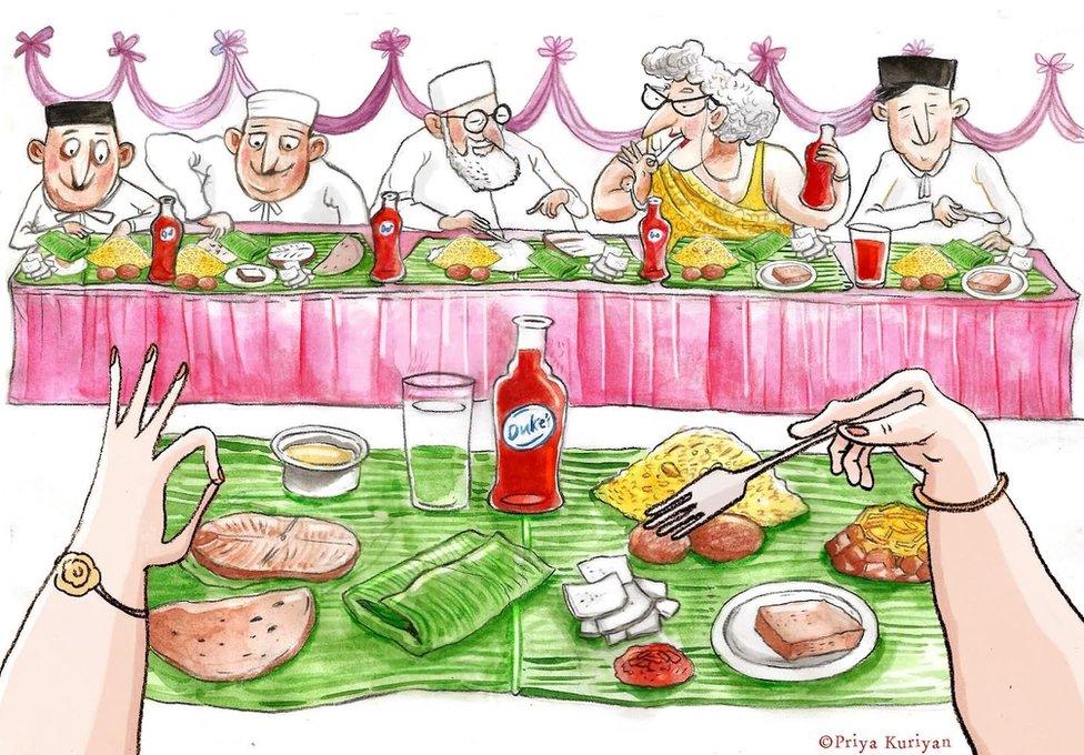 Illustration of parsi people enjoying dinner