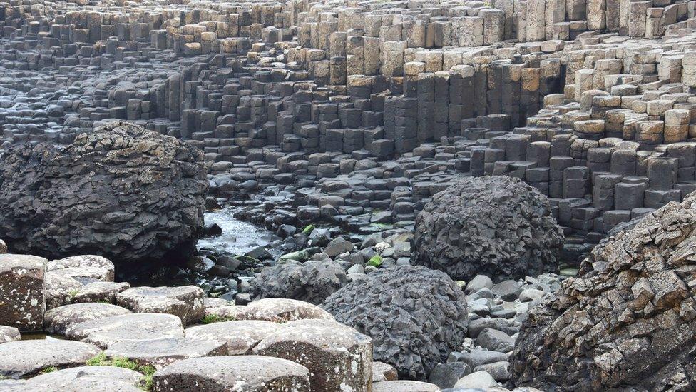 The Giant's Causeway in County Antrim in Northern Ireland is made from pillars of basalt