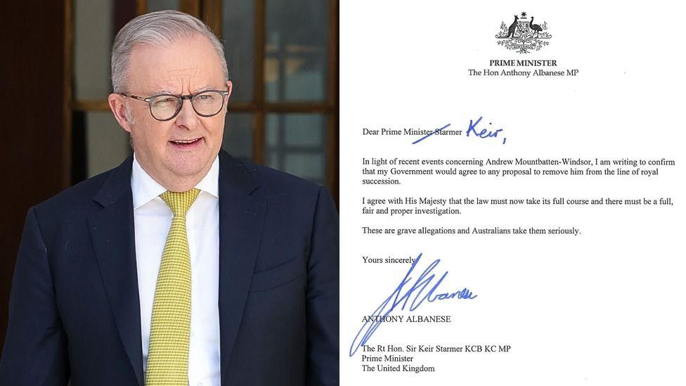 A split image of Anthony Albanese and the letter