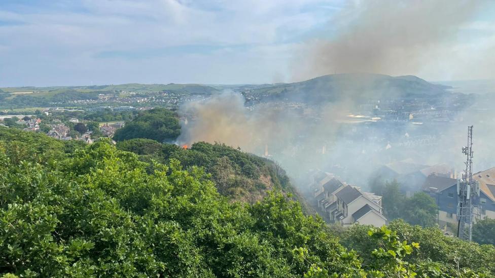 Aberystwyth: Flats evacuated after fire breaks out in woodland - BBC News