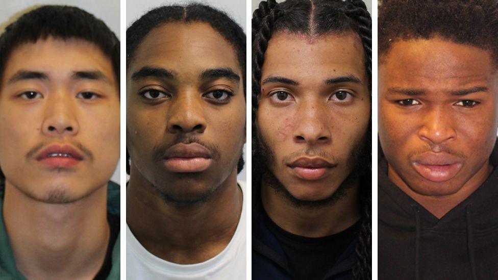 A composite of four custody images showing Ben Nguyen, Kywan JN Pierre, Enver Francis and Abdoul Guene