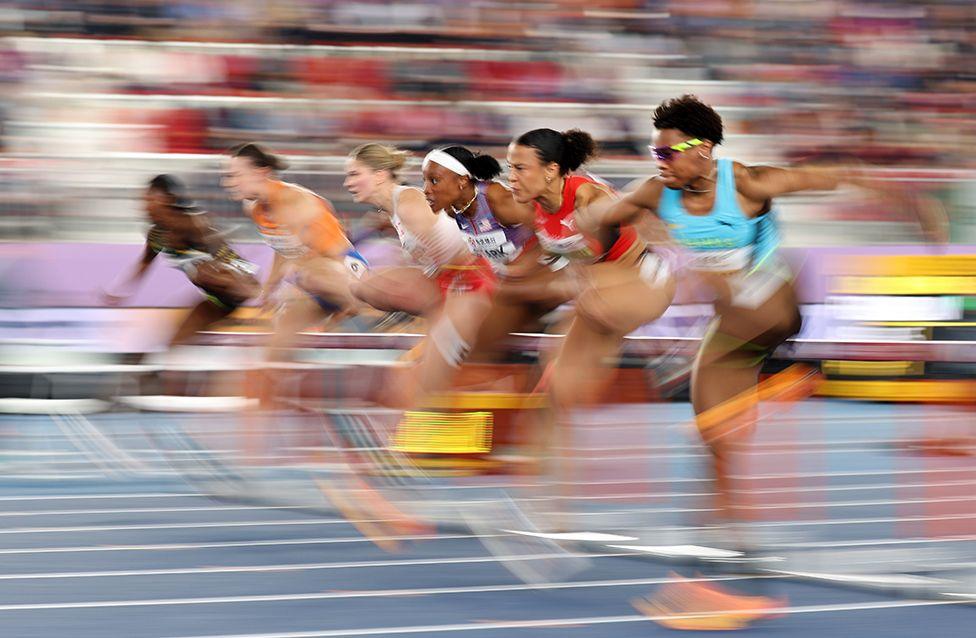 USA's Grace Stark competes in the women's 60 metres hurdles final on day three of the World Athletics Indoor Championships on 23 March in Nanjing, China.