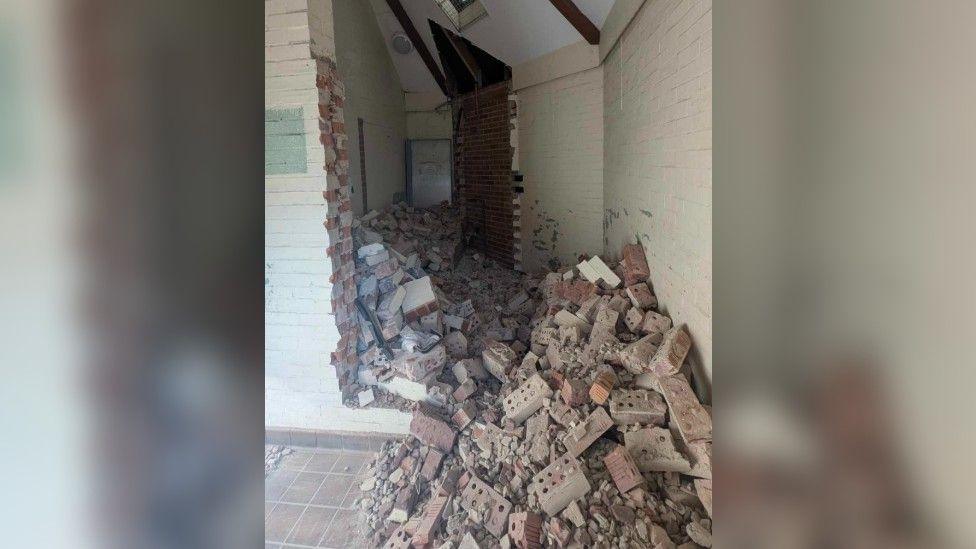 Rubble inside a toilet block in Ilkeston