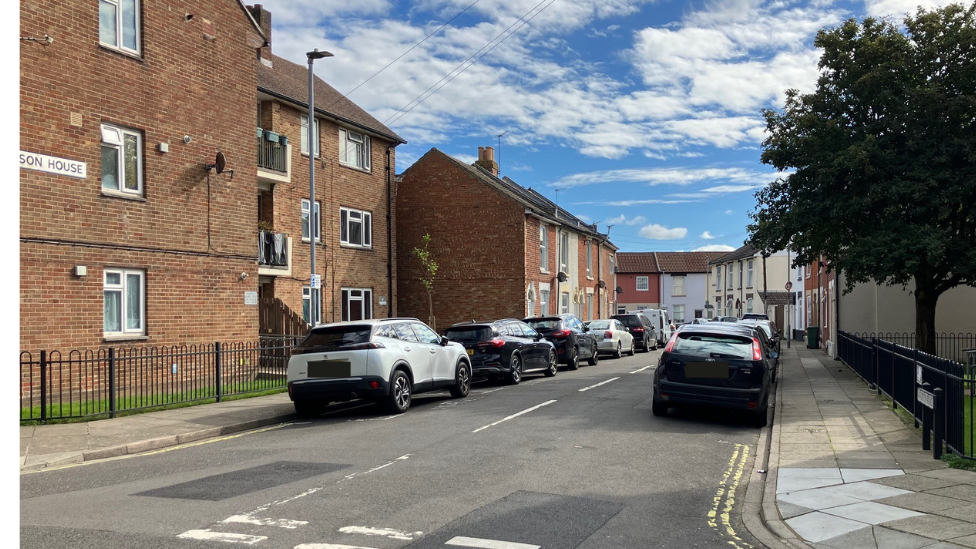 Forton Road- short street of mainly terraced houses with cars parked on either side