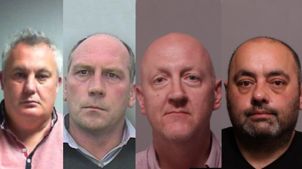 Four men are seen in mugshots provided by Devon and Cornwall Police. They are defendants Heyward, Baker, Paterson and King.