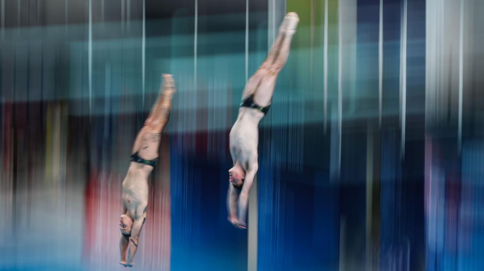 Australia's Cassiel Rousseau and Jaxon Bowshire compete during the Men's 10m Synchronised Final on day one of World Aquatics Diving World Cup 2025 Super Final at Water Cube in Beijing, China