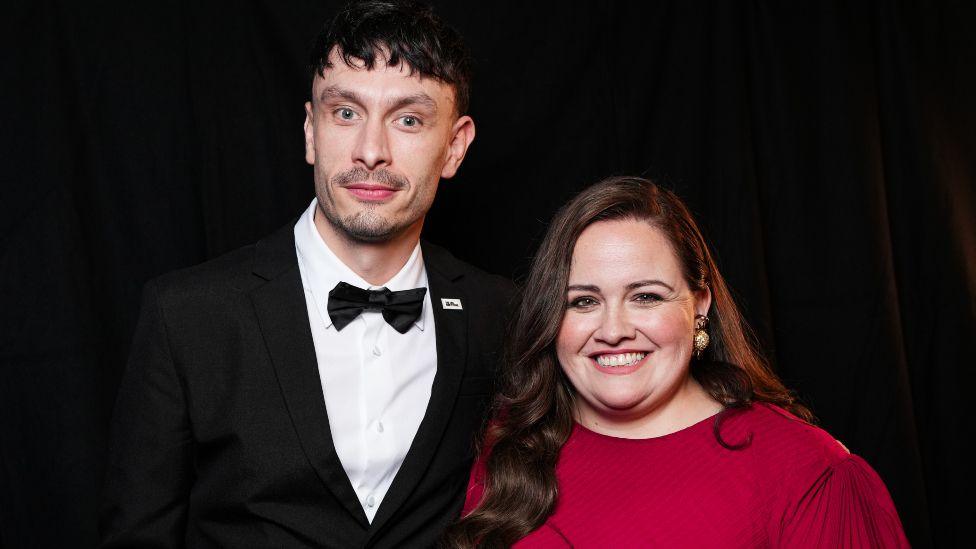 Richard Gadd and Jessica Gunning pose backstage during the 2024 BAFTA Television Awards with P&O Cruises at The Royal Festival Hall on May 12, 2024 in London, England