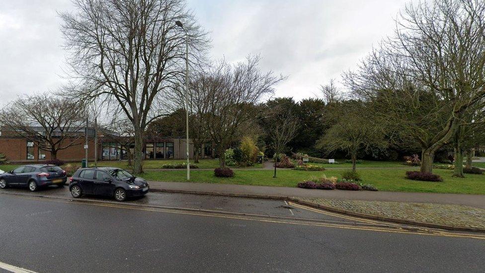 Grassy space outside Oakham library