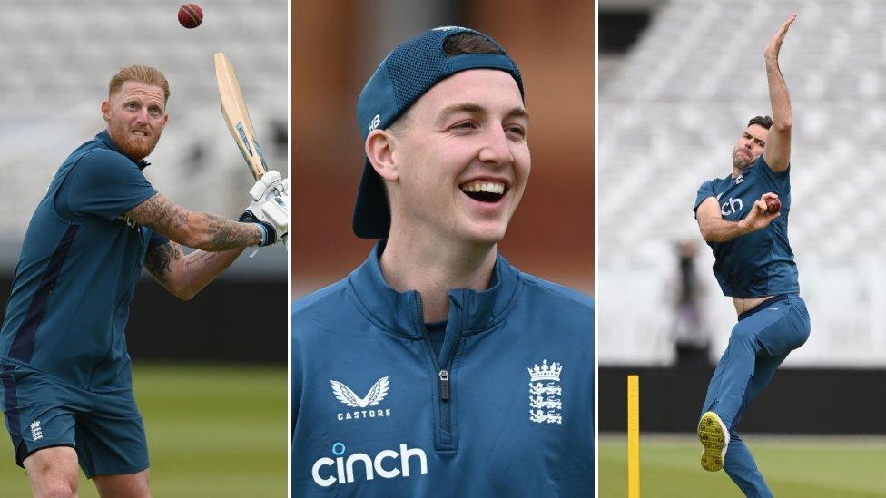 Ben Stokes, Harry Brook and James Anderson