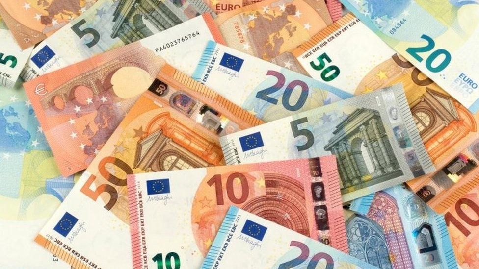 View of Euro banknotes