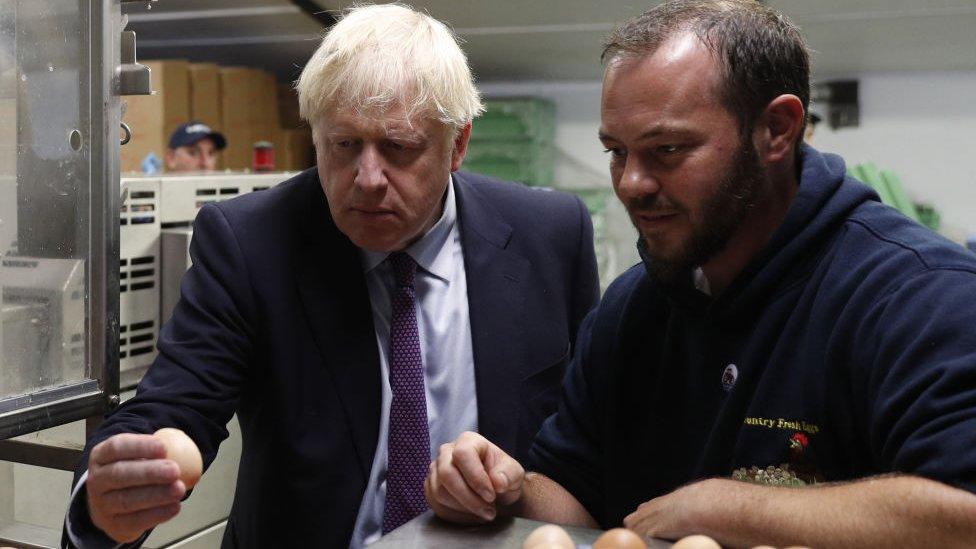 Boris Johnson holding an egg