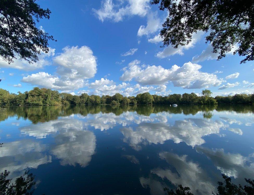 Clouds reflected in still water