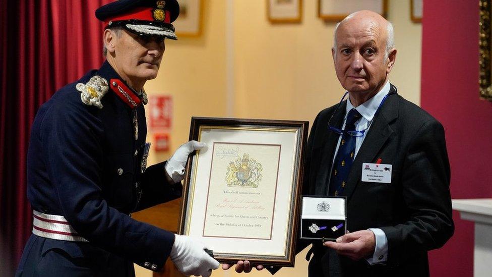 Lord Lieutenant of Hampshire Nigel Atkinson and Andrew Gillett, the nephew of Major Edwin Andrews