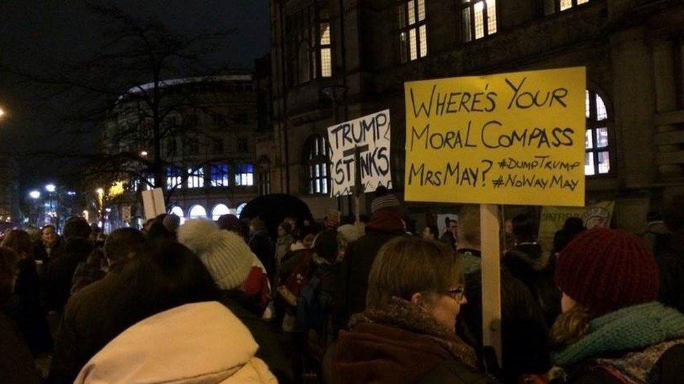 A protester at the Trump travel ban demo in Sheffield