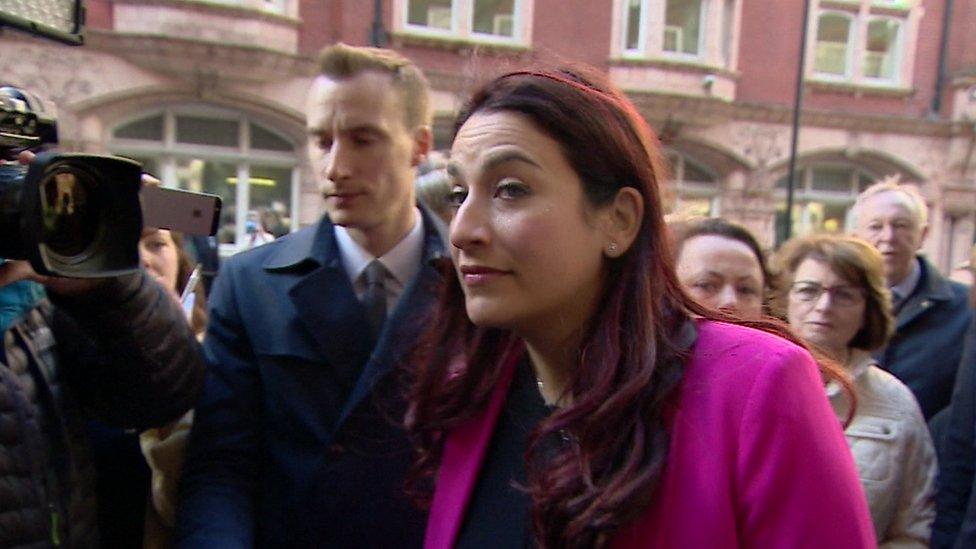 Luciana Berger talks to journalists outside the hearing