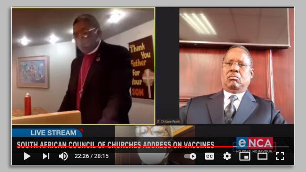 A screenshot of a broadcast by the South African Council of Churches