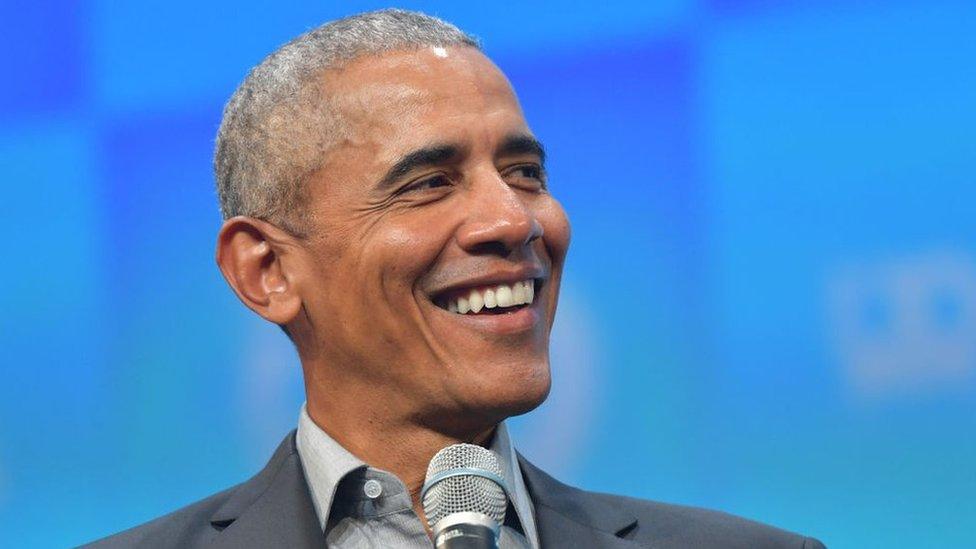 Barack Obama speaking in Germany in September 2019