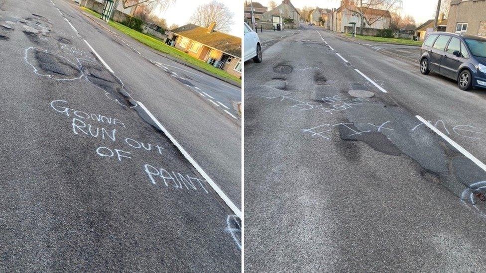 Paint daubed on road